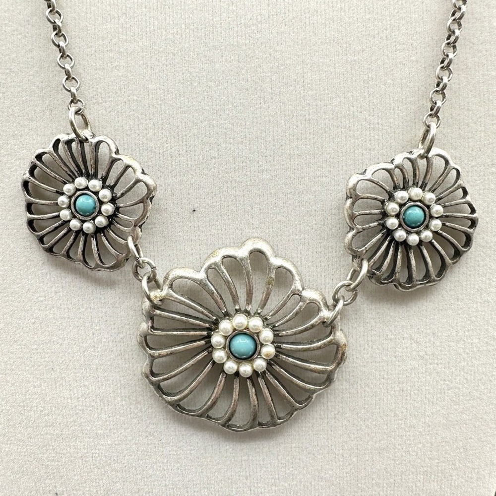 Vintage Silver-Tone‎ Classic Adjustable Turquoise Pendant Lobster Necklace Retro